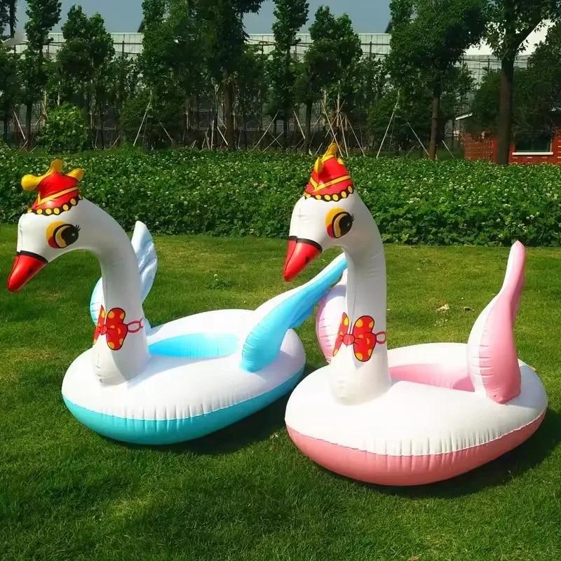 Summer children's inflatable swimming toy cartoon crown swan swimming floating chair outdoor water toy baby PVC inflatable toy
