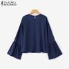 ZANZEA Women Casual Solid Color Round Neck Long Sleeve Blouses