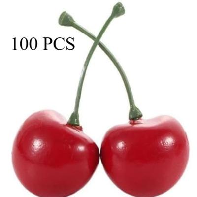100Pcs Fruit Cherry for Faux Sundae and Cupcake Red Fake Cherries Artificial Lifelike Cherries for Home Party Decoration Artificial Plants and Flowers
