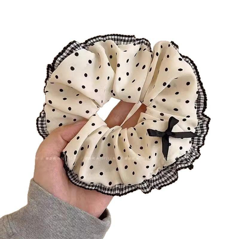 New Black White Polka Dot Hair Bundle Oversized Scrunchies Lace Butterfly Bow Hair Rope Ties Women Elegant Large Headbands