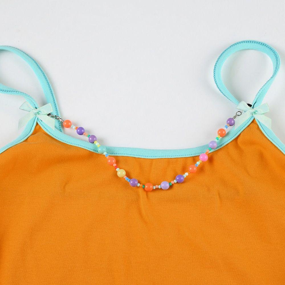 Off Shoulder Cute Backless Tops Colorful Beading Women Sleeveless Pleated Bustier Women