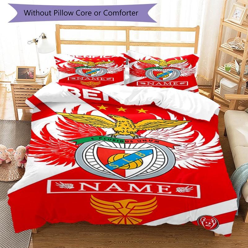 3pcs Custom Name S.L. Benfica Bedding Set Duvet Cover Closure Includes 1 Duvet Cover & 2 Pillowcases, Soft and Comfortable for All Seasons.