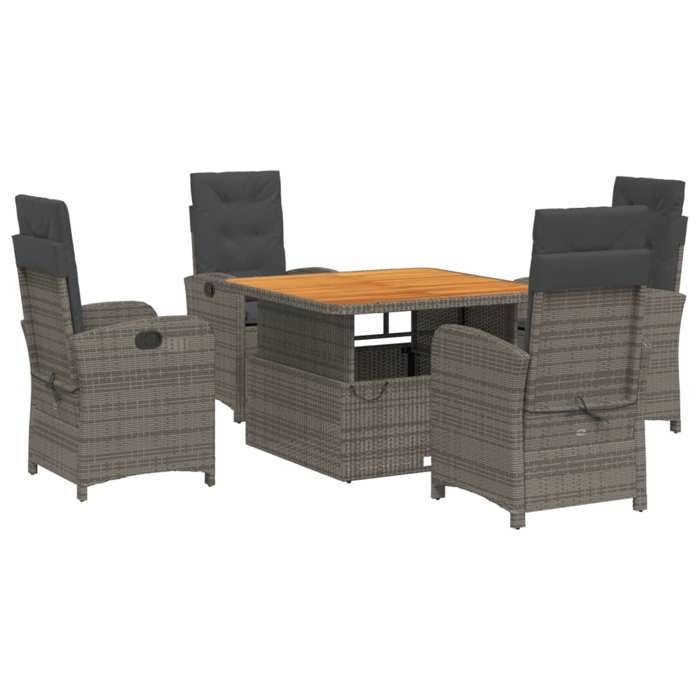 VidaXL Ensemble à Manger de Jardin avec Coussins 5 pcs, Table de Terrasse, Meubles de Patio, Mobilier d'Extérieur, Gris 3277341
