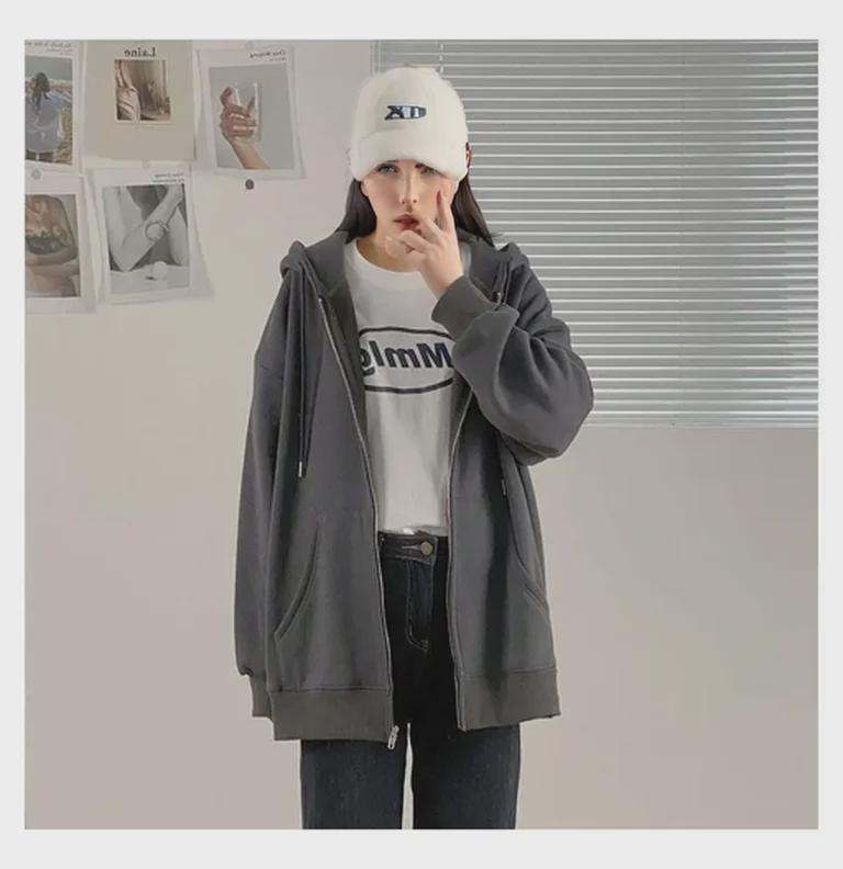 Women’s Loose Fit Hooded Cardigan - Early Autumn Zipper Sweater, Trendy Korean Style for Students.