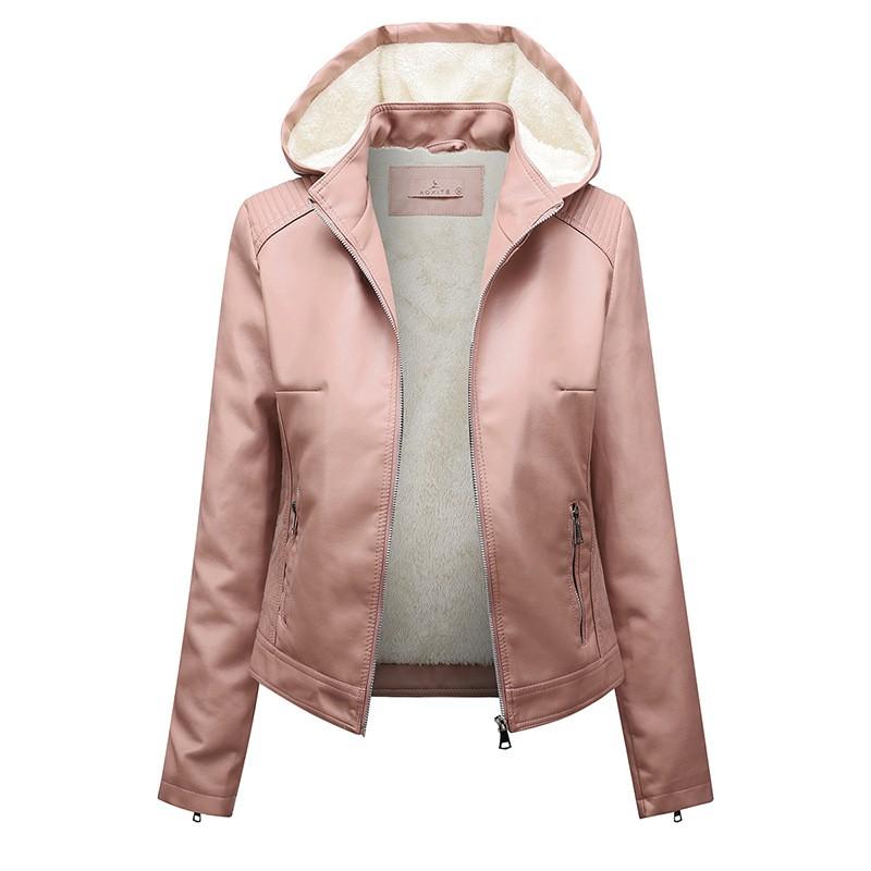 Womens Oversized Hooded Fleece-Lined PU Leather Jacket Plus Size 6XL Streetwear Rock Style Autumn Winter Coat