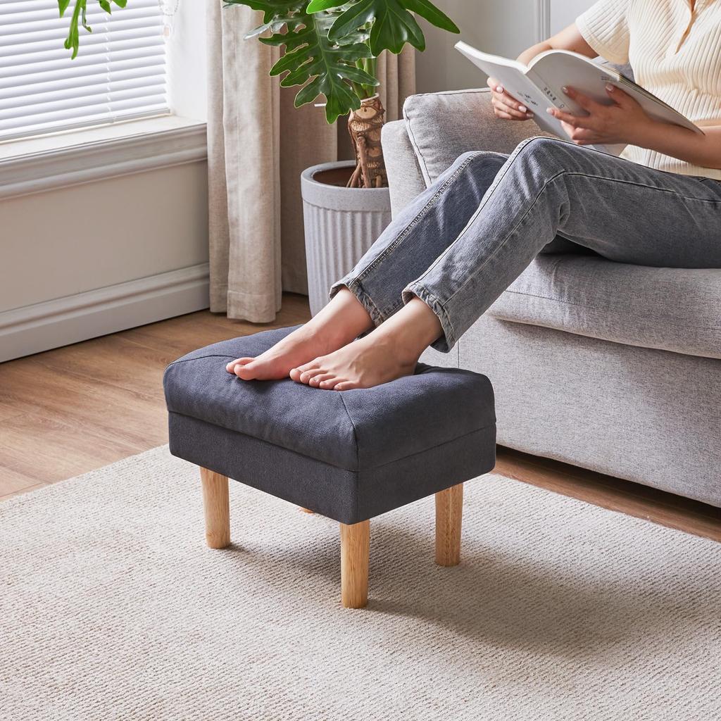 YMYNY Small Sponge Padded Wooden Shoe Living Dark JPHBD023BG Ottoman, Footstool, Ottoman, Chair, Seat, Footrest, Stool, Room, Bedroom, Entryway,