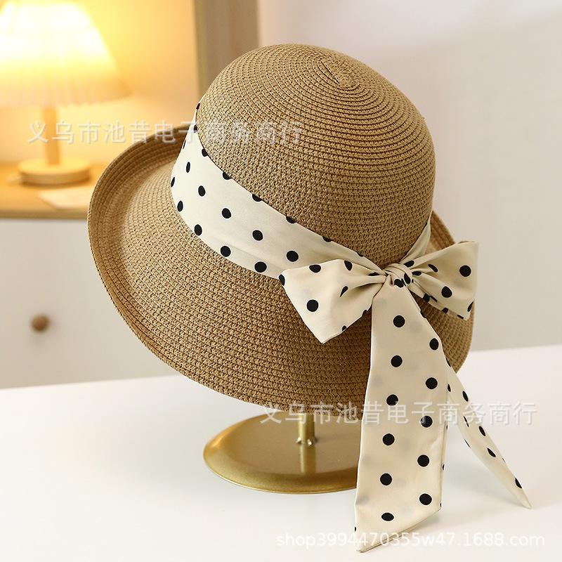 Elegante stippen strik koepel dames Hepburn lente zomer strandhoed zonnehoed zonnebrand strooien zonnehoed