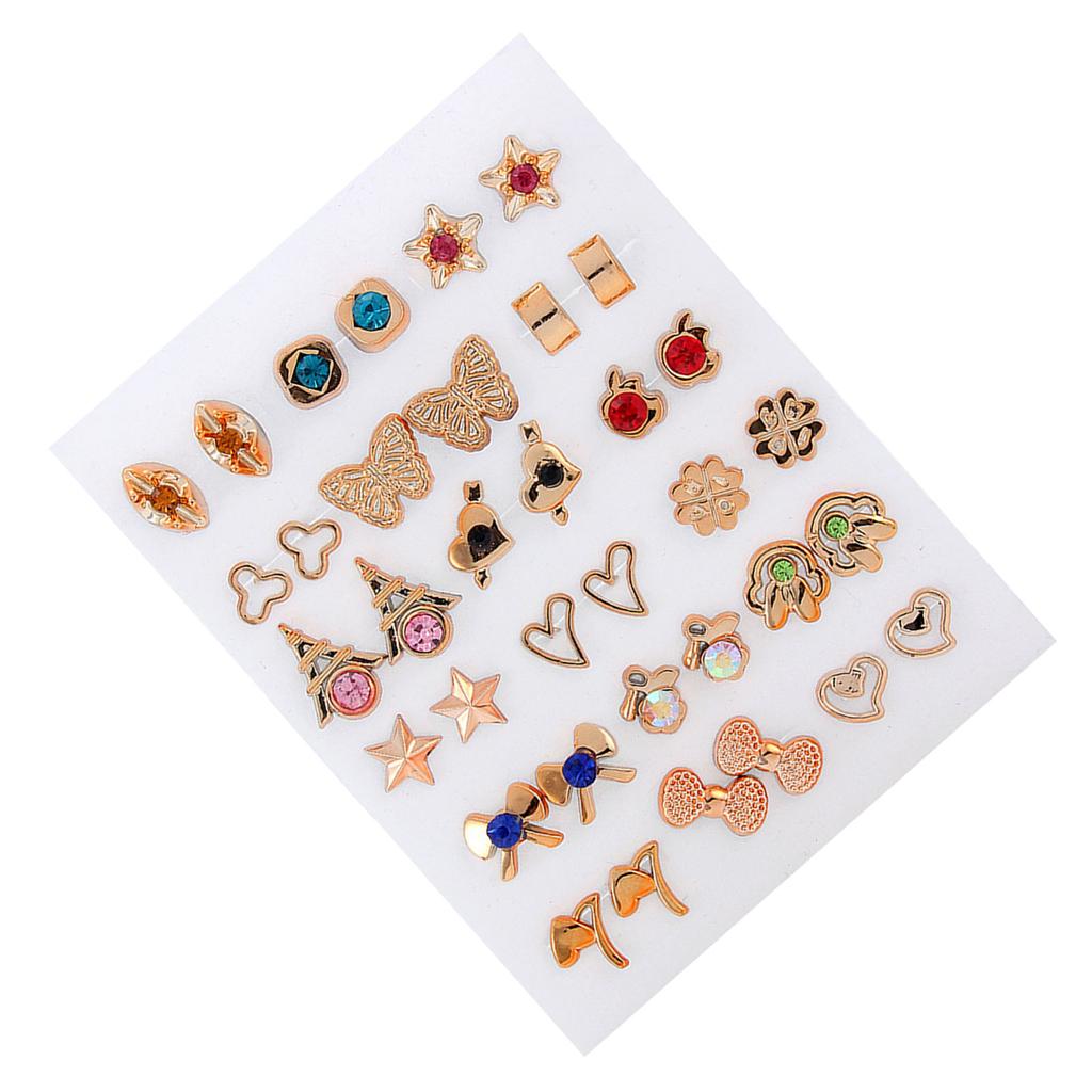 18Pairs Set Gold Silver Studs Earrings Elegant Mixed Style Heart and Flower Earrings Accessory for Fashion Lovers