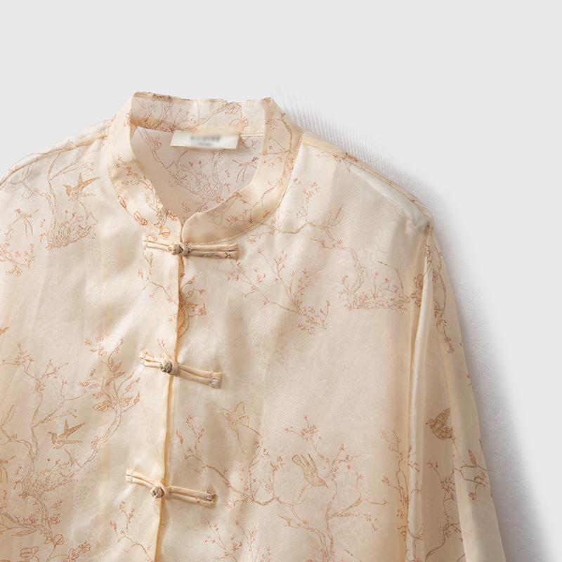 100% Maulbeerseide Jacquard Strickjacke Mantel - Französischer Stil Sommer Oberbekleidung