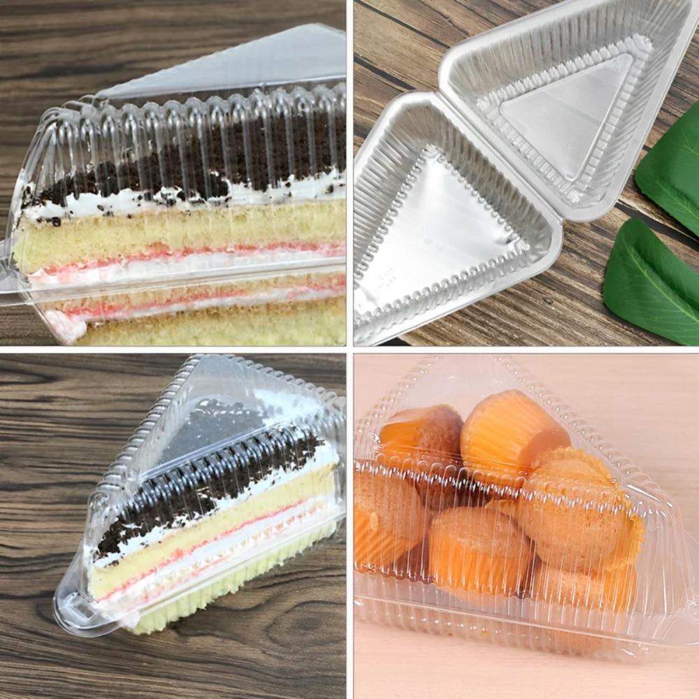 50pcs Plastic Cake Slice Boxes Clear Cheesecake Take Out Box Sandwich Packing Box  Commercial