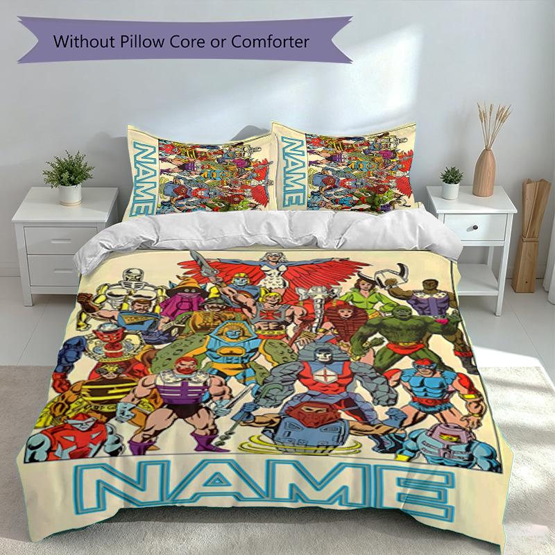 3pcs Custom Name He-Man and the Masters of the Universe Set,Includes 1 Duvet Cover and 2 Pillowcases,All-season Bedroom Decor