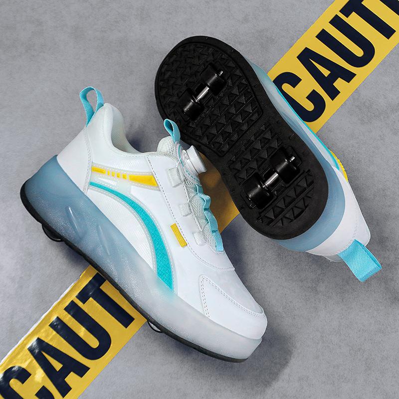 Sneakers with Wheels Runaway Shoes Children's Invisible Pulley Breathable Mesh Skating Shoelaces LED Lights Factory Direct Sales