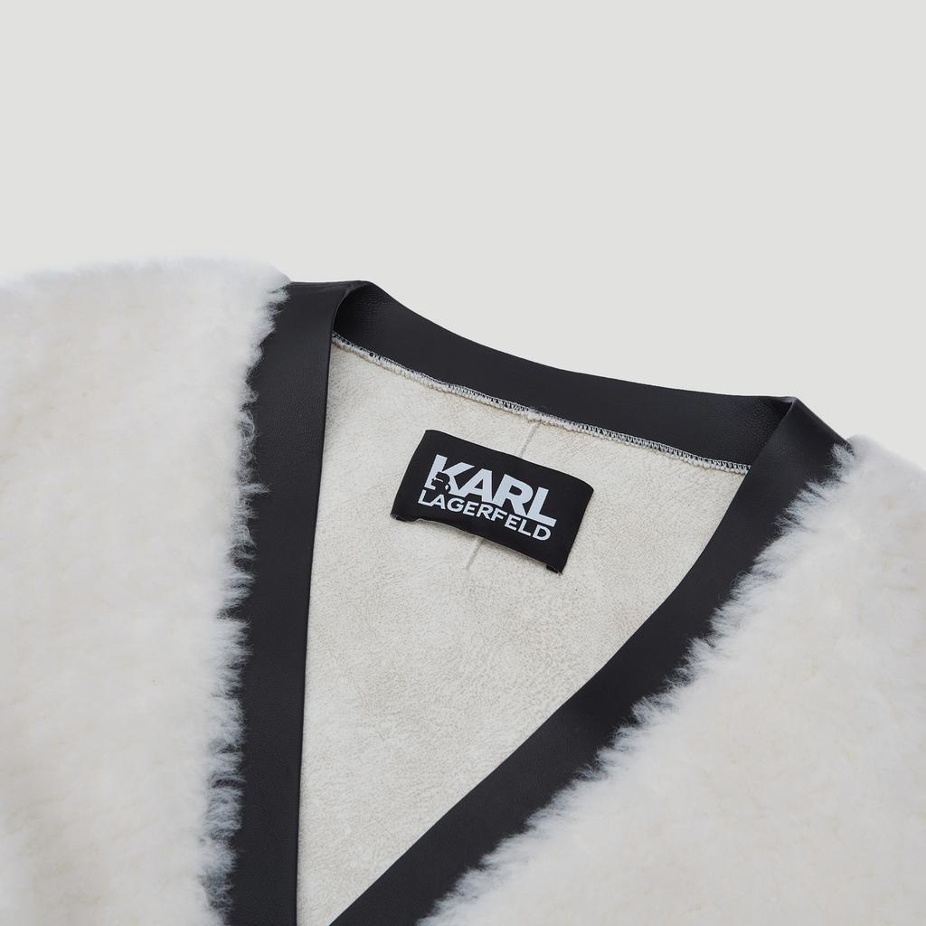 Karl Lagerfeld Elegant Party Light Luxury Striped Trim Double-Breasted Mid-Length Velvet Coat Women Coats 227L1904