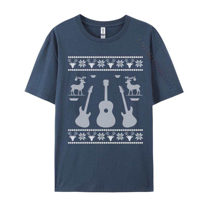 Ugly Christmas Guitar Silhouette Reindeer Snowflakes T-Shirts Great Tee Shirt Men Awesome Tees Cotton Tops T Shirt Camisas