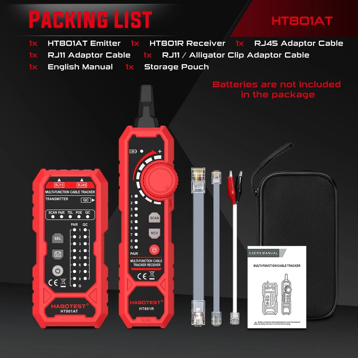 HT801A/HT801B Тестер сетевого кабеля RJ11 RJ45 Сетевой кабель Поиск сетевых линий Трассировщик проводов POE Проверка Cat5 Cat6 Тест сетевого кабеля