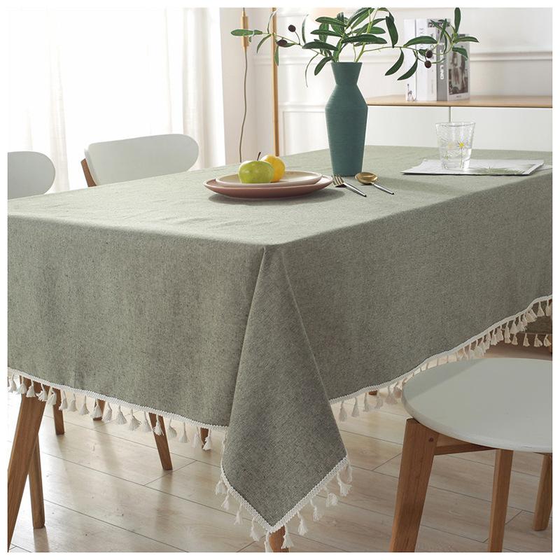 Japanese-Style Polyester-Cotton Simple Yarn-Dyed Plain Fringed Lace Geometric Rectangular Tablecloth Coffee Table Dining Table Cloth