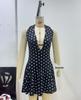 2026 Cross-border Sleeveless Halter Deep V Polka Dot Open Back A-line Mini Dress for Women