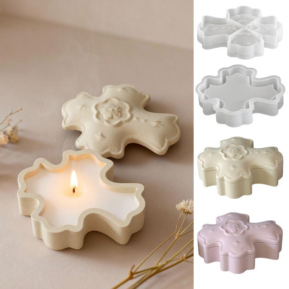 Easter Theme Cross-shaped Storage Box Mold Flexible Non-stick Plaster Mold Decorative DIY Candle Holder Molds Jewelry Organizer