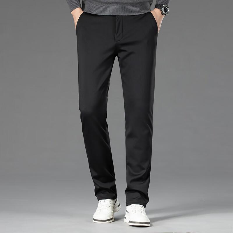 FAPAI Men's Winter Fleece-Lined Straight-Leg Business Dress Pants