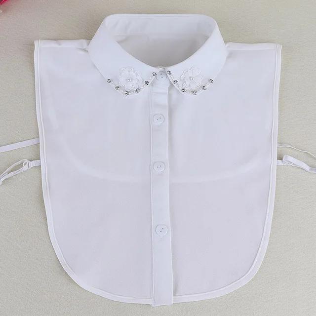 Fashion Ladies Fake Collar for Women Chiffon Fake Collar Rhinestone False Collar Lapel Detachable Button Half-Shirt Blouse Top