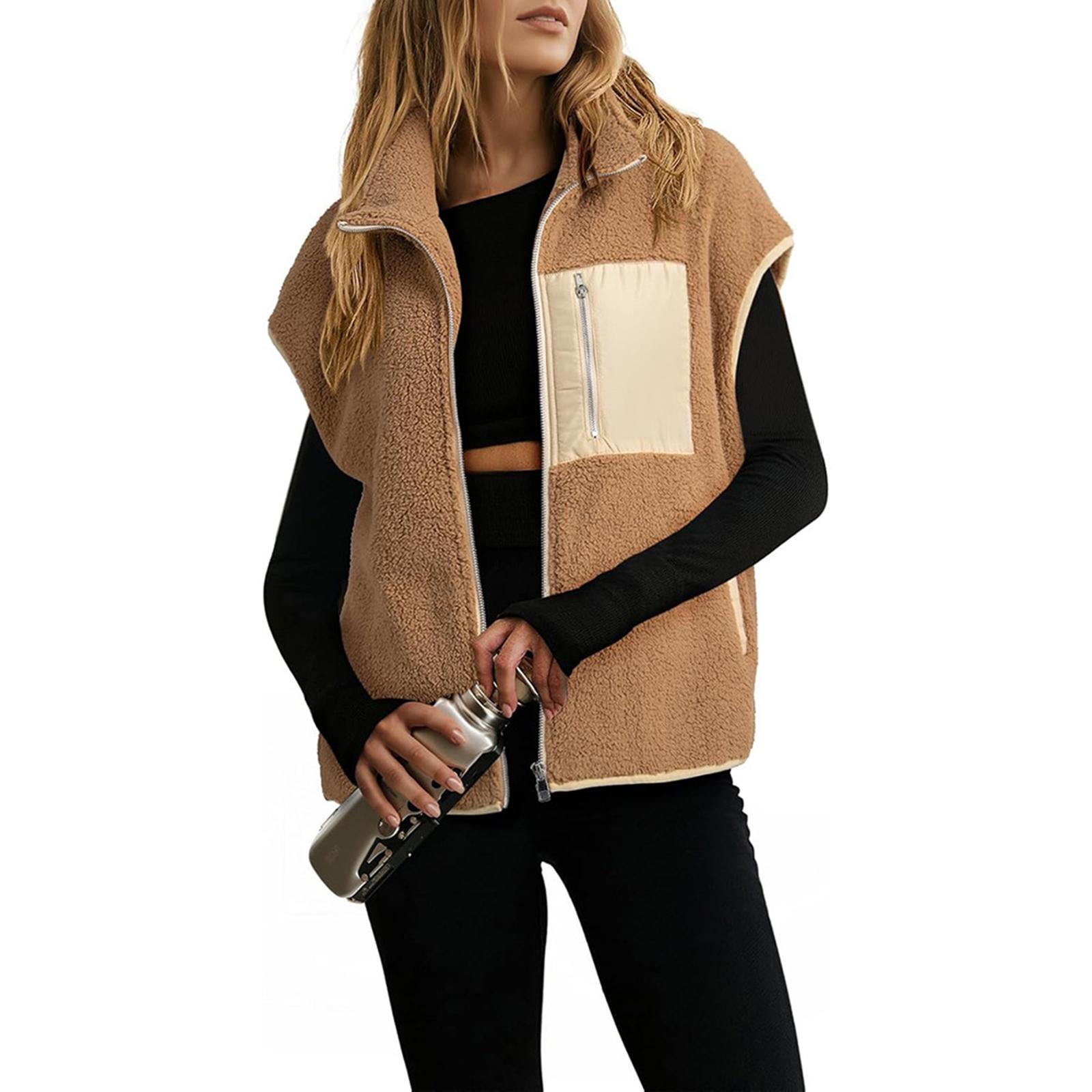 

Женский модный флисовый жилет, теплая и повседневная флисовая куртка свободного кроя S коричневый