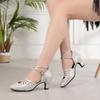 Dance Shoes for Women Hollow Women Outdoor Sandals Breathable Latin Salsa Mid Heel Ballroom Dance Shoes Heel 5.5CM