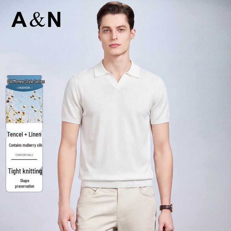 Men s Silk-Linen Blend Knitted Polo Shirt 48