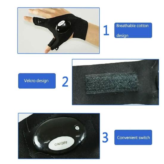 LED Flashlight Luminous Running Gloves Waterproof Cycling Camping Hiking Rescue Glove Lamp Lighting Gloves Fingerless Gloves 3