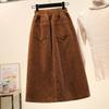 Autumn and Winter Women's Plus-size Skirt Mid-length Loose High-waist A-line Corduroy Skirt