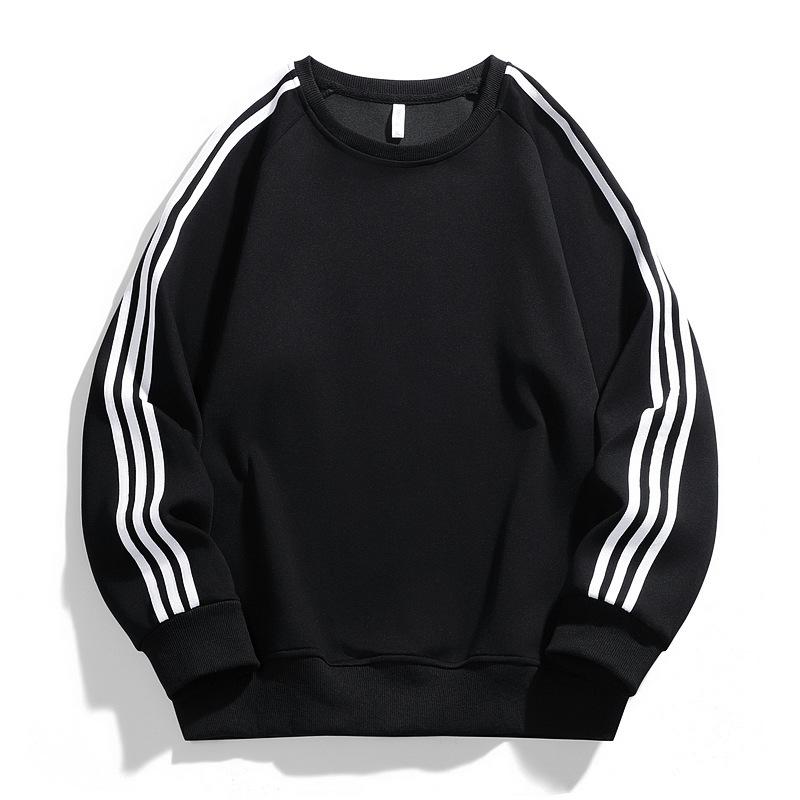 

Подростковый свитер с тремя полосками для мужчин и женщин, одинаковая модель на весну и осень, американский полосатый топ с круглым вырезом и длинными рукавами M чёрный