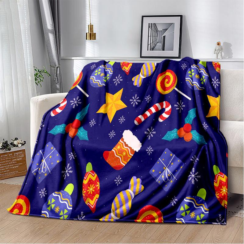 Cartoon Santa Claus Merry Christmas Tree Kid Gift  Soft Plush Blanket,Flannel Blanket Throw Blanket for Living Room Bedroom Sofa
