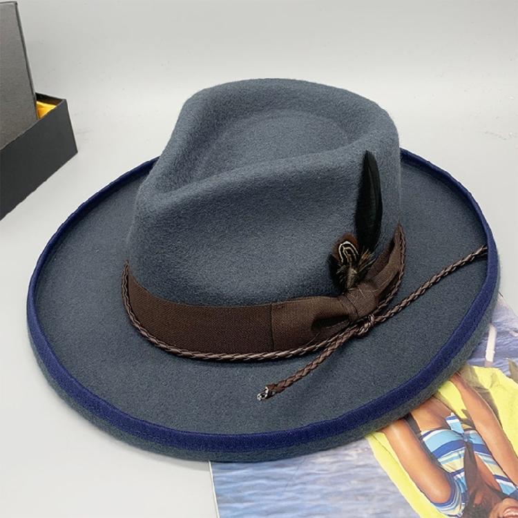 Elegant Feather Homburg Wool Styling Hat with Wide Brimmed Flat Hat Wide Brimmed Western Hat for Casual Wear