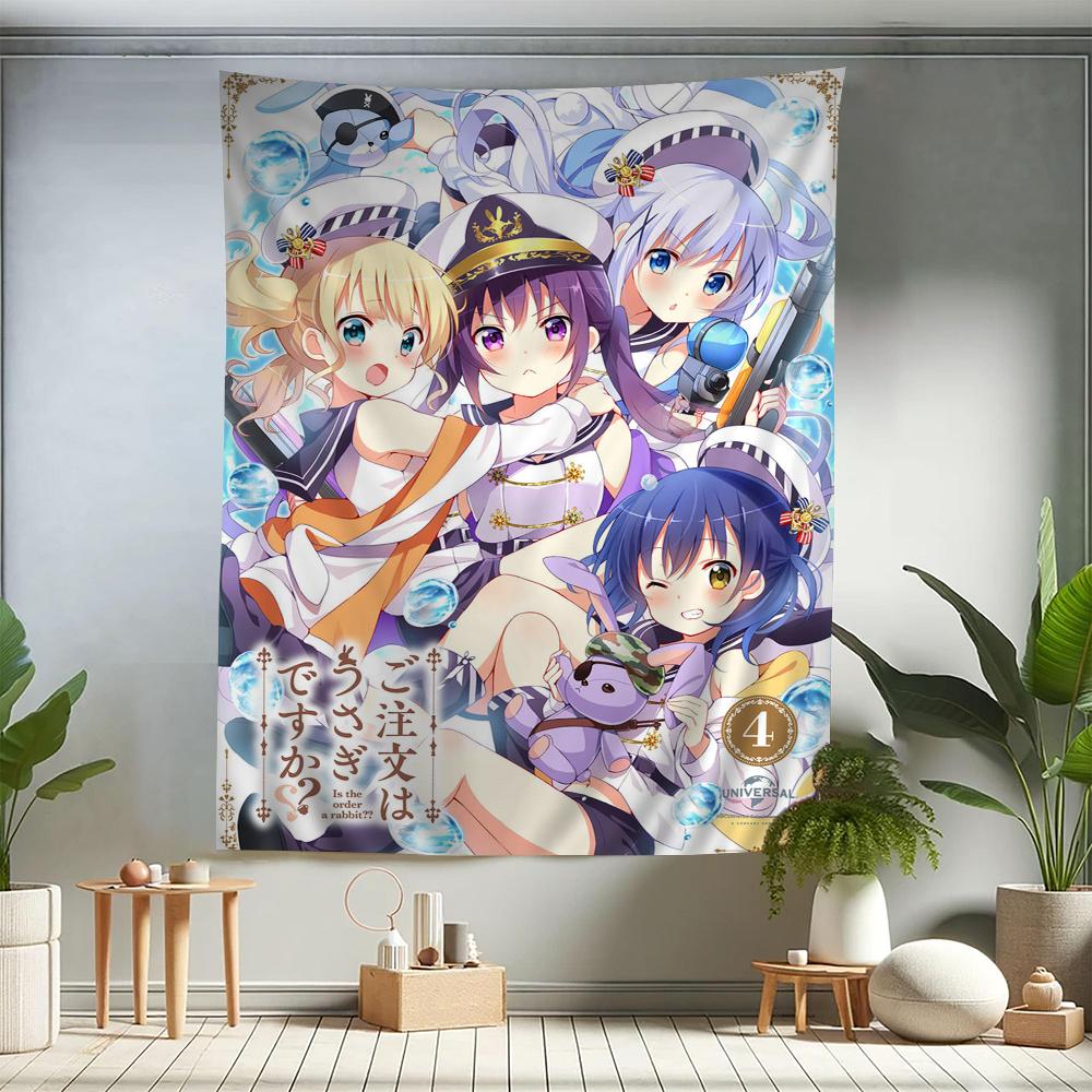 Anime Is the order a rabbit Zeichentrick Wandteppich Wandbehang Dekoration Haushalt Heimdekor Niedliches Anime Dienstmädchen Mädchen Wandteppich