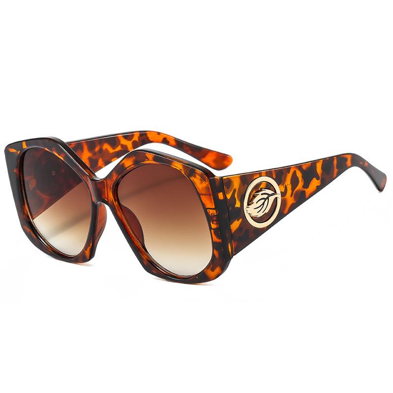 

New Retro Contrasting Color Frames Oval Women Sunglasses Y2K Trendy Leaf Decoration Leopard Print Fashion Men Sun Glasses UV400 as picture