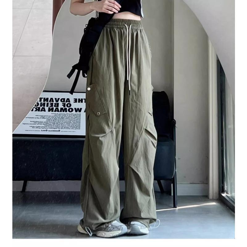 

Брюки парашютиста для женщин на лето Новые С высокой талией Ретро Прямые спортивные брюки Для улицы Быстросохнущие Брюки с широкими штанинами XL