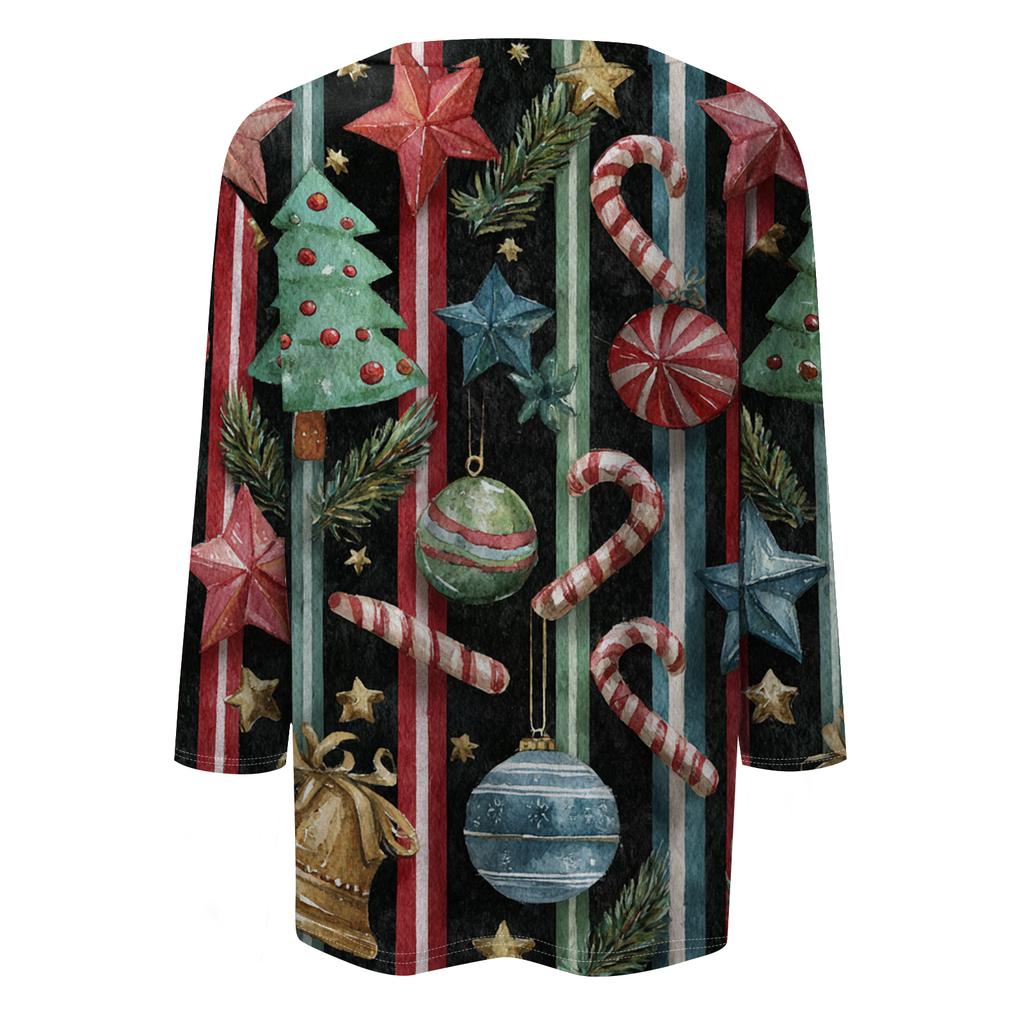 Women's Fashion Casual Round Neck Three-quarter Sleeve Christmas Print T-shirt Top