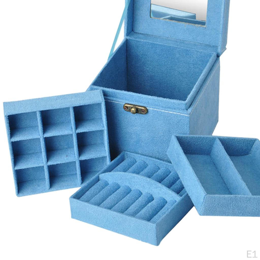Estuche de Almacenamiento de Joyería Contenedor de 3 Niveles con Asa
