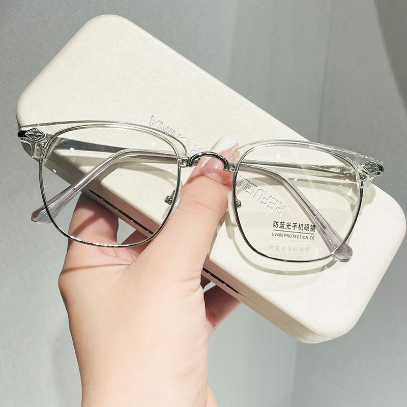 Anti-Blue Flat Glasses Fashion Half Frame Eyebrows Metal Glasses Frame Business Men'S Myopia Glasses Frame