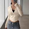 Women S Slim Fit Hooded Zip Up Knit Cardigan Long Sleeve Top