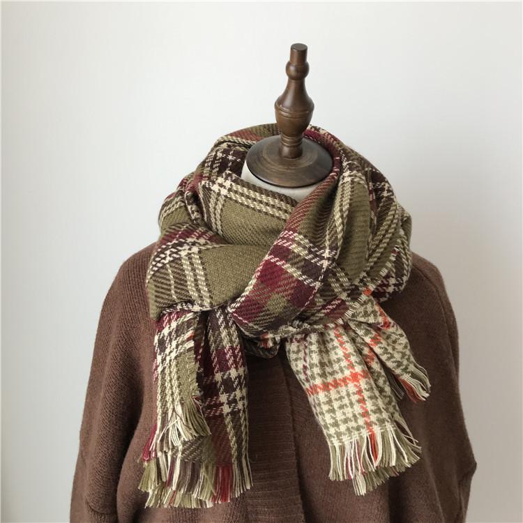 Retro Plaid Scarf Korean Version for Women Versatile Autumn and Winter Double-sided Thickened Houndstooth Shawl Japanese Student Scarf Trend