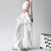 White pants women's summer thin stacked skirt design tooling casual pants women's niche splicing