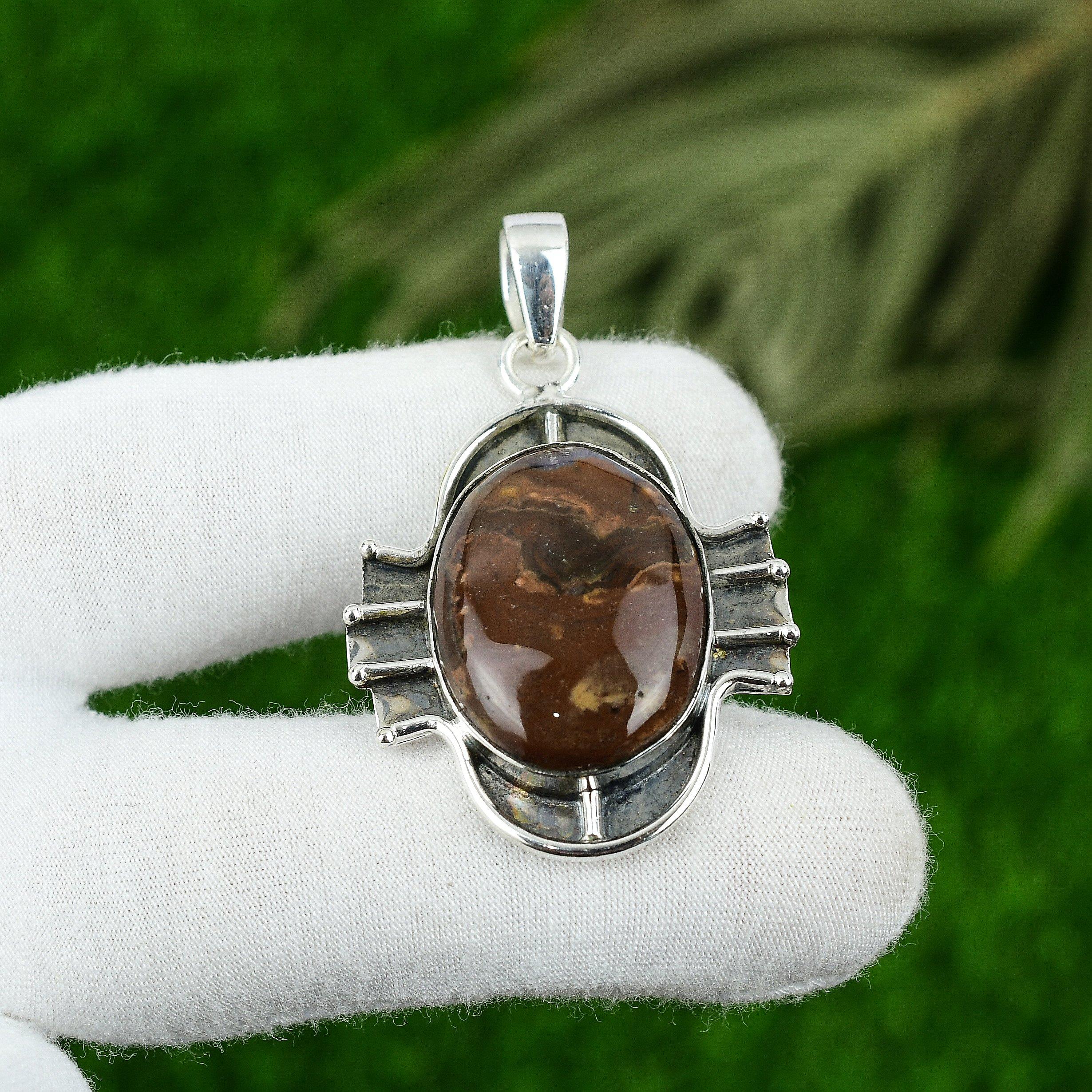 

Подвеска из натурального кокосового яшмового драгоценного камня коричневого цвета из стерлингового серебра 925 пробы, индийские украшения