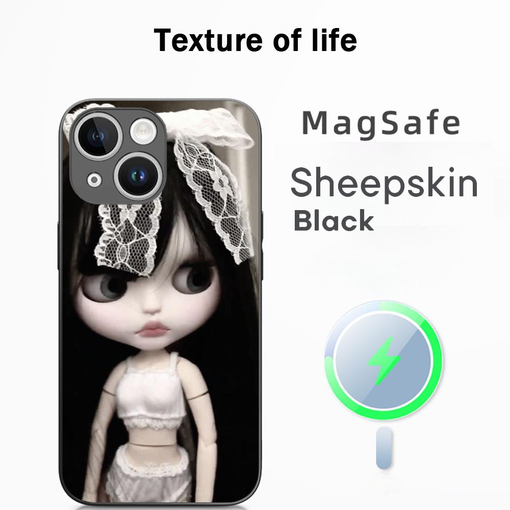Blythe Cute doll fashion pattern design Phone Case For iPhone 17 16 15 14 13 12 Plus Pro Max  High-end Luxury Magsafe Sheepskin