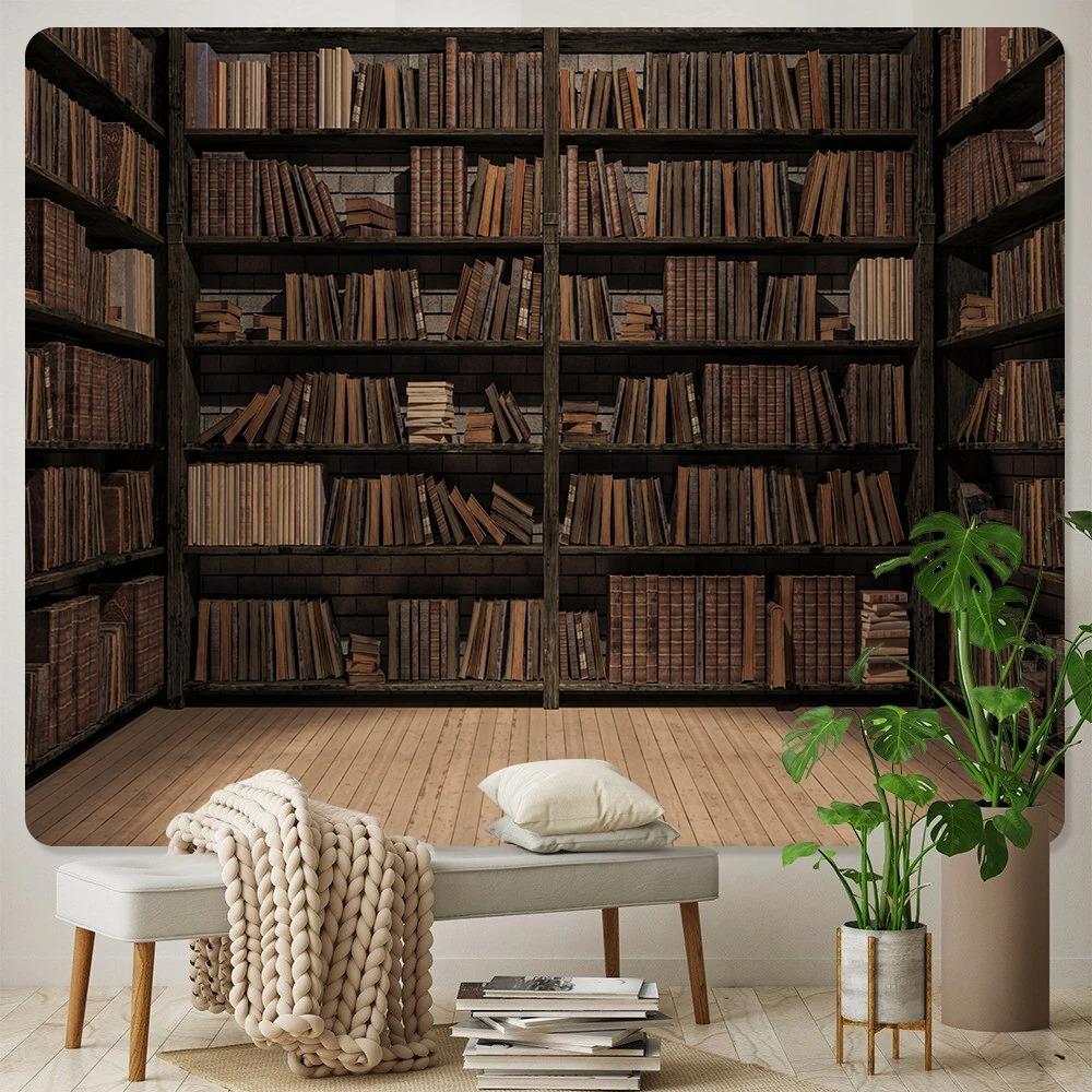 Vintage Library Bookshelf Tapestry Office Living Room Decoration Home Wall Tapestry
