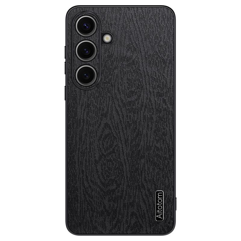 For Samsung Galaxy S25+ Case Wood Texture PU Leather Coated PC+TPU Phone Cover