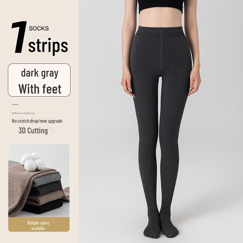 Women's Black Cotton-Lined Leggings for Autumn/Winter - Warm, Thick, Flat Waist, Skinny Fit Pantyhose.