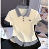 Camiseta de Manga Corta a Cuadros con Solapa para Mujer Talla Grande - Top de Moda Estilo Universitario Adelgazante Verano 2025