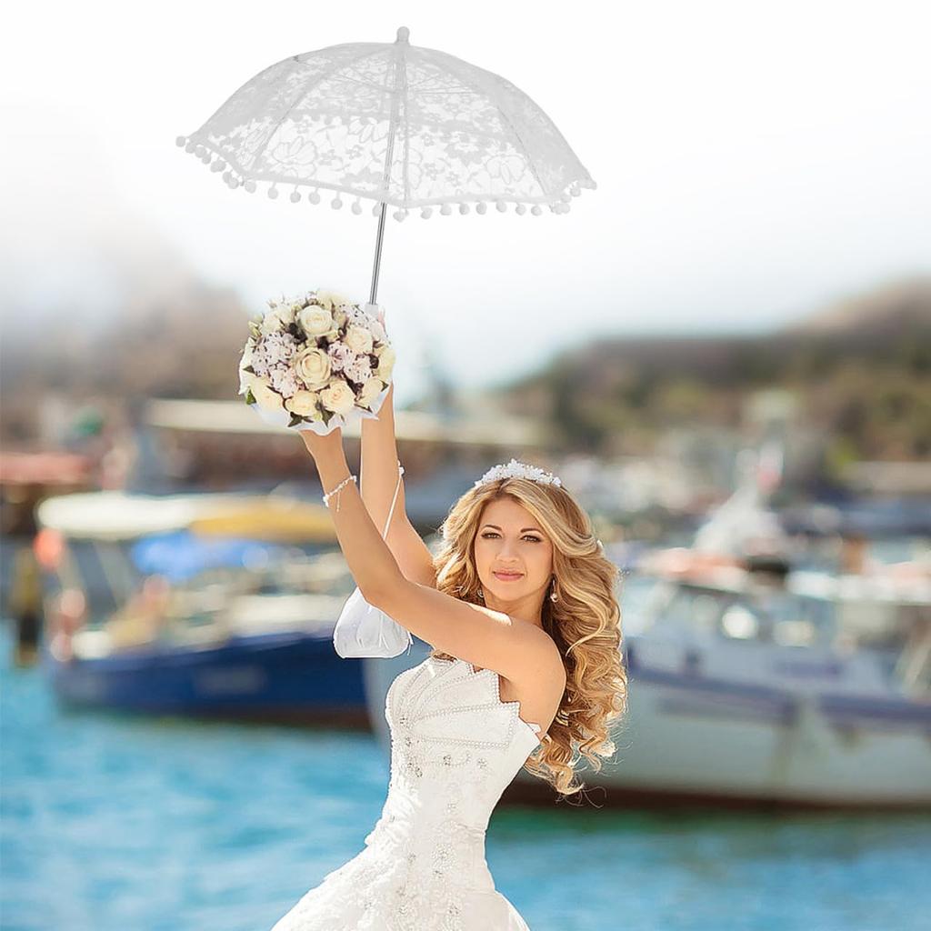 CALLARON Lace Long Lightweight Can be Used as a Sun Stylish Embroidered Perfect for Bridal Photography Tea and Dances Women's Umbrella, 47cm, 107g,
