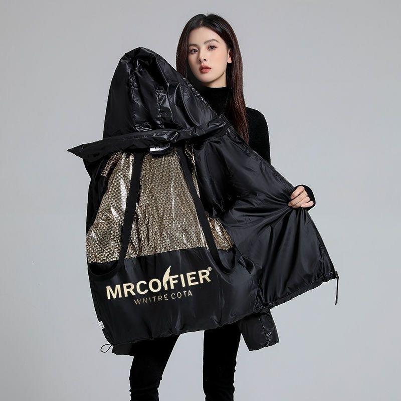Black and gold cotton-padded clothes, hooded thickened cotton-padded clothes, men's and women's coats, large size loose and thick cotton-padded jacket