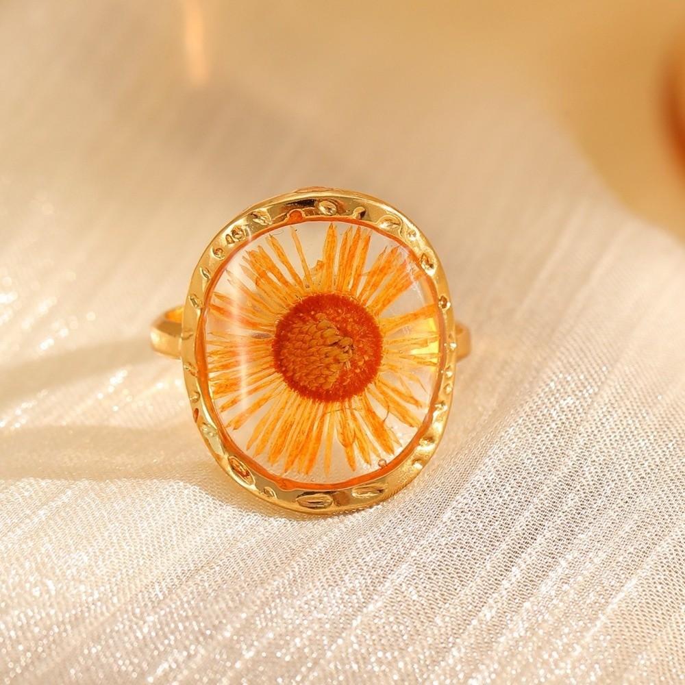 Trend Stainless Steel Geometric Ring Heart Shaped Inlaid Flower Flower Ring Oval Shape Open Ring Jewelry Gift